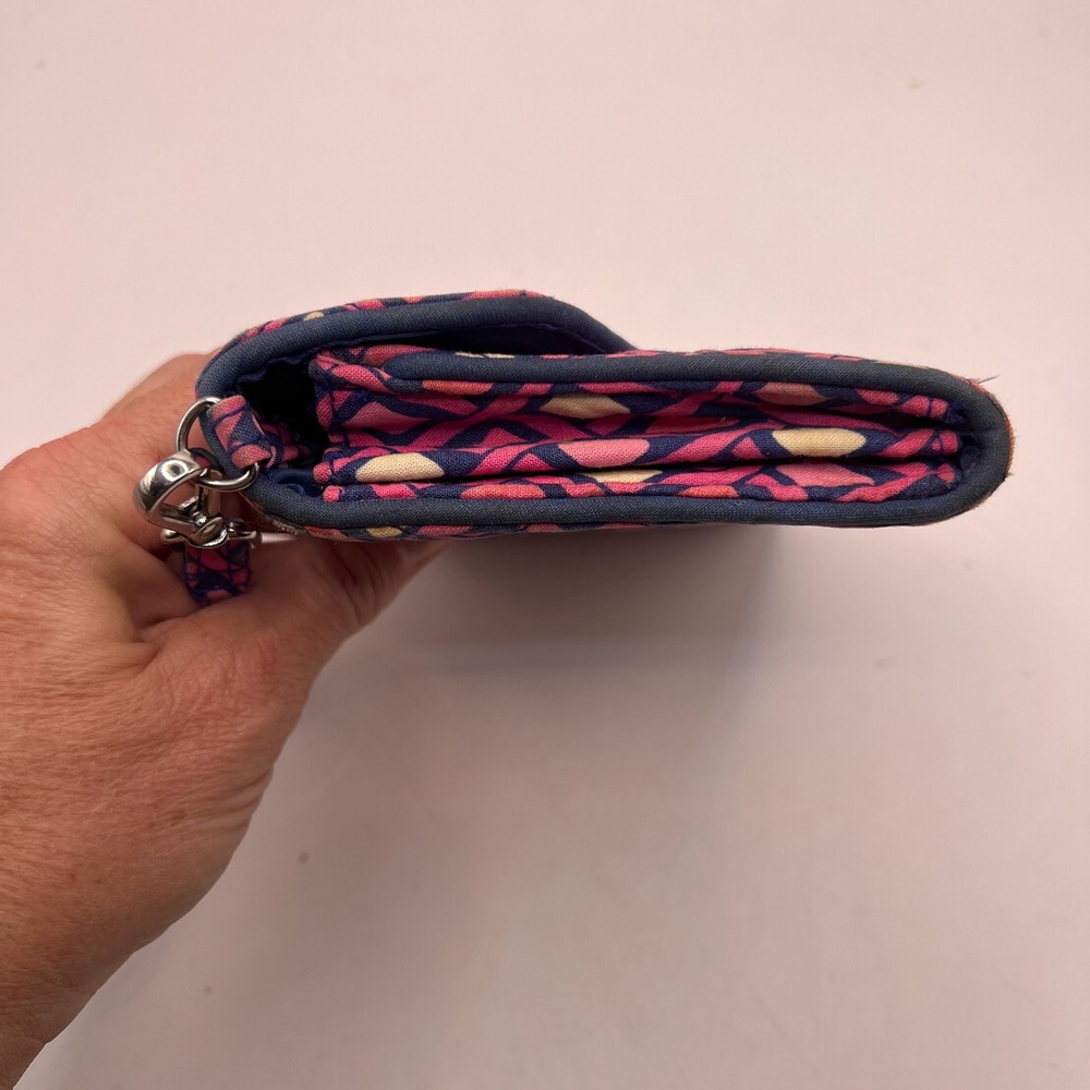 Vera Bradley Ribbons Turnlock Wallet Pink Blue Quilted Cotton Wristlet - Picture 8 of 11
